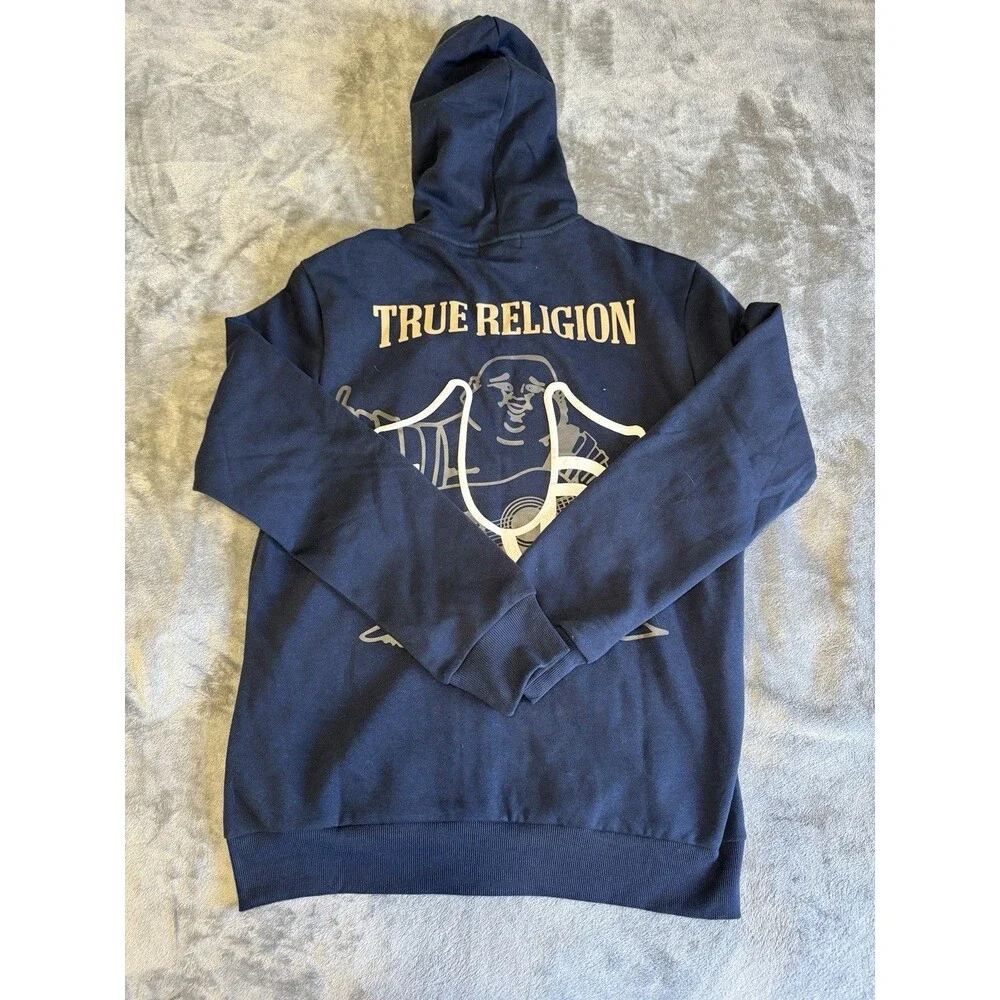 True Religion Men's Classic Buddha Logo Full Zip Up Hoodie Sweatshirt Large